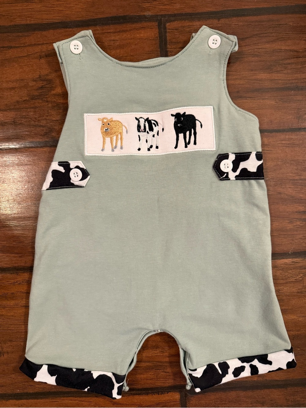 Baby Green Cow Appliqué One-Piece Bodysuit